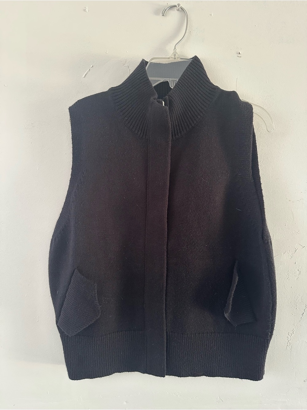 THML Black Zip-Up Knit Vest with Ribbed Collar